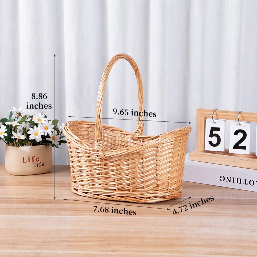 Small Gift Wicker Picnic Basket with Handle,Willow Flower Girl Basket for Weddings，Garden and Home Decor -Wicker Storage Basket-Natural