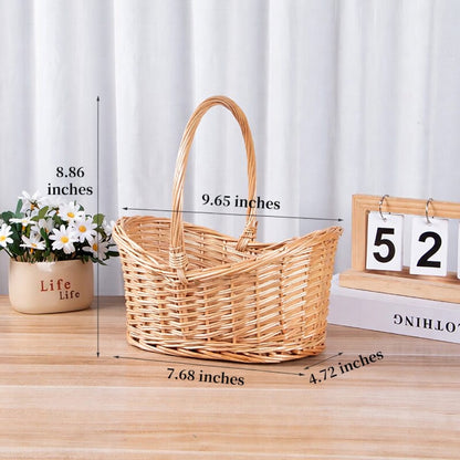 Small Gift Wicker Picnic Basket with Handle,Willow Flower Girl Basket for Weddings，Garden and Home Decor -Wicker Storage Basket-Natural