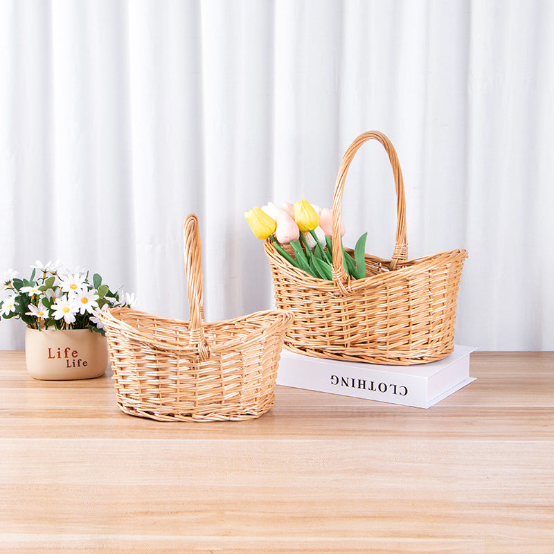 Small Gift Wicker Picnic Basket with Handle,Willow Flower Girl Basket for Weddings，Garden and Home Decor -Wicker Storage Basket-Natural