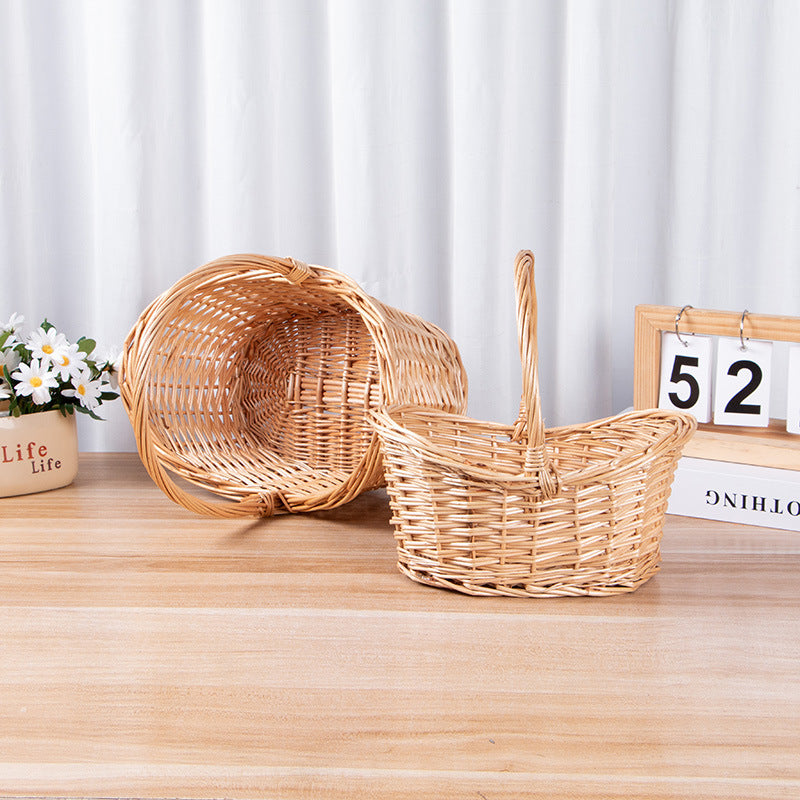 Small Gift Wicker Picnic Basket with Handle,Willow Flower Girl Basket for Weddings，Garden and Home Decor -Wicker Storage Basket-Natural