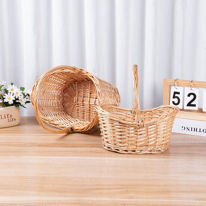 Small Gift Wicker Picnic Basket with Handle,Willow Flower Girl Basket for Weddings，Garden and Home Decor -Wicker Storage Basket-Natural