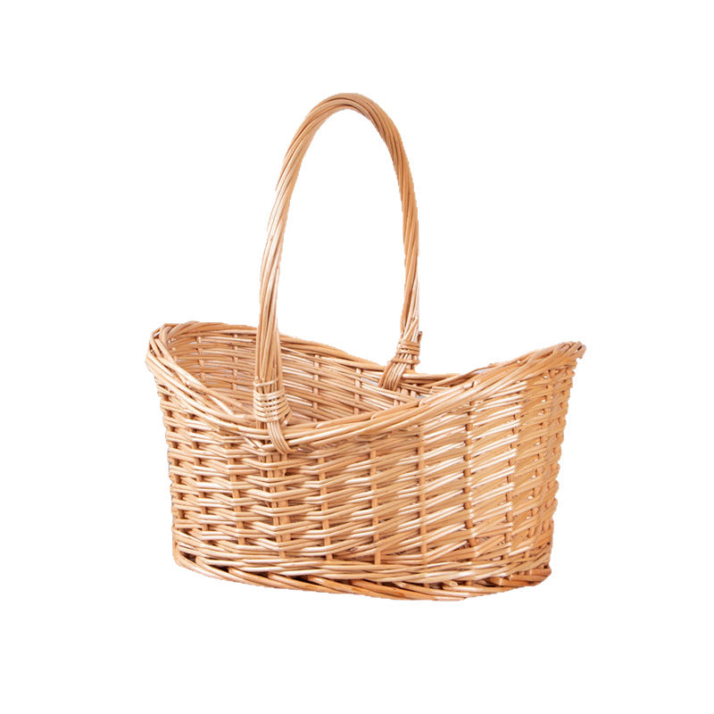 Small Gift Wicker Picnic Basket with Handle,Willow Flower Girl Basket for Weddings，Garden and Home Decor -Wicker Storage Basket-Natural