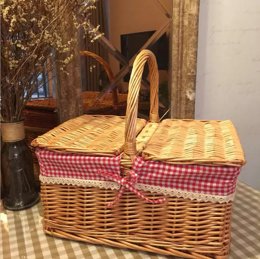 Wicker Picnic Basket with Handle, Garden and Home Decor -Wicker Storage Basket-Natural