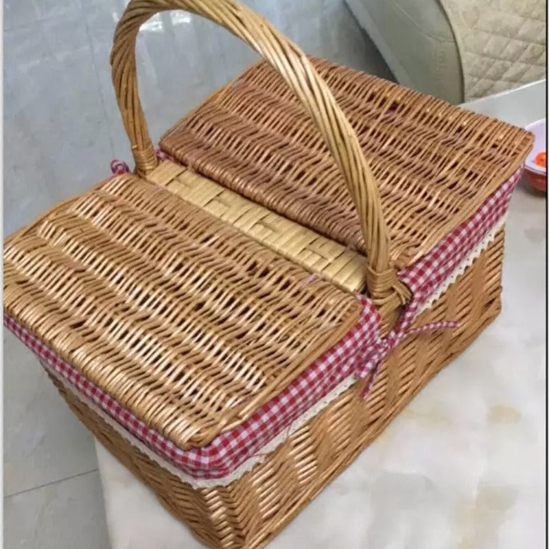 Wicker Picnic Basket with Handle, Garden and Home Decor -Wicker Storage Basket-Natural