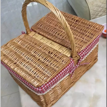 Wicker Picnic Basket with Handle, Garden and Home Decor -Wicker Storage Basket-Natural