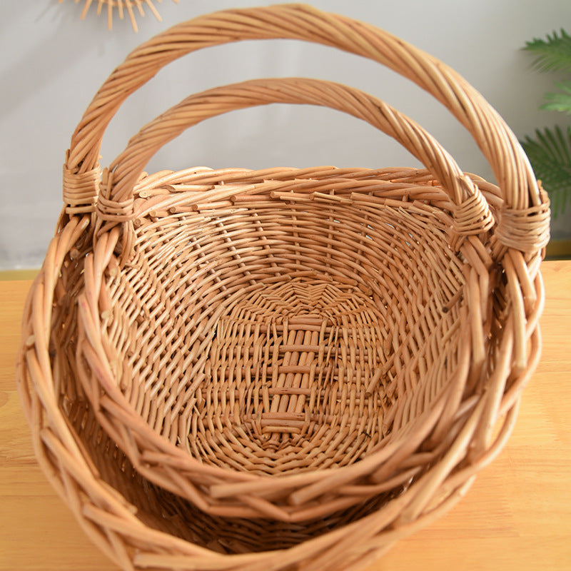 Wicker Picnic Basket with Handle, Garden and Home Decor -Wicker Storage Basket-Natural