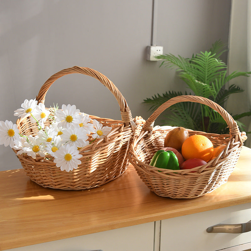 Wicker Picnic Basket with Handle, Garden and Home Decor -Wicker Storage Basket-Natural