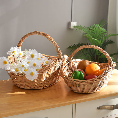 Wicker Picnic Basket with Handle, Garden and Home Decor -Wicker Storage Basket-Natural