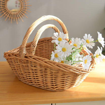 Wicker Picnic Basket with Handle, Garden and Home Decor -Wicker Storage Basket-Natural