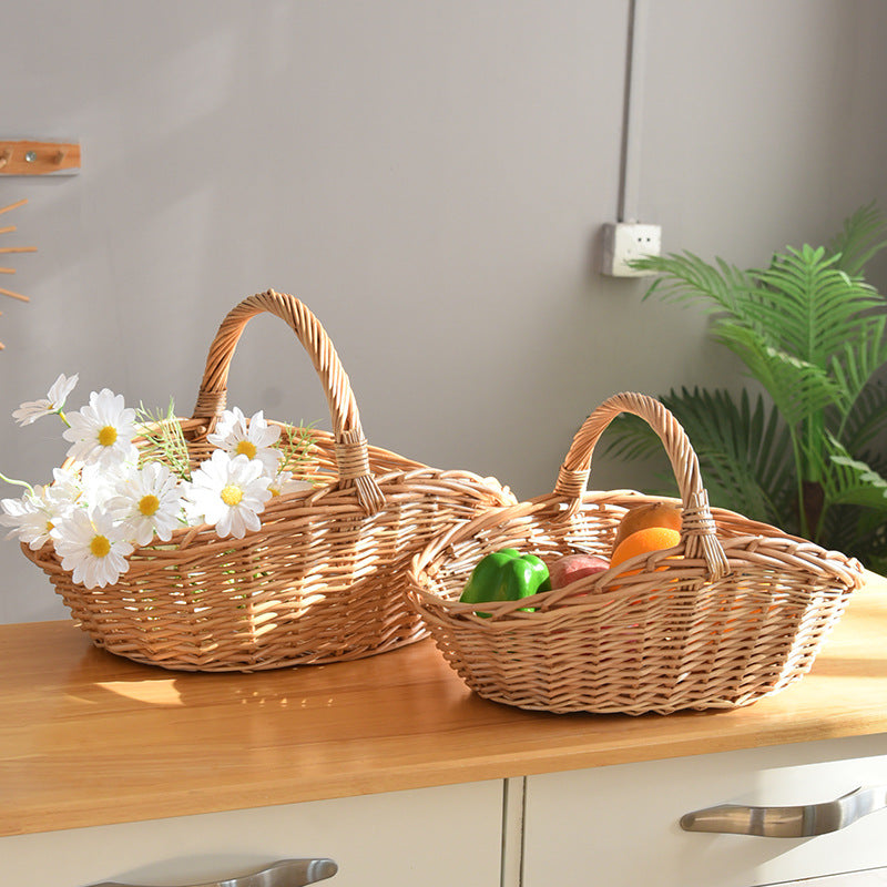 Wicker Picnic Basket with Handle, Garden and Home Decor -Wicker Storage Basket-Natural