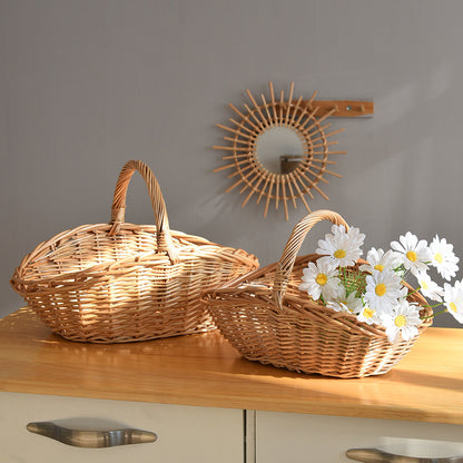 Wicker Picnic Basket with Handle, Garden and Home Decor -Wicker Storage Basket-Natural