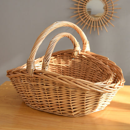 Wicker Picnic Basket with Handle, Garden and Home Decor -Wicker Storage Basket-Natural
