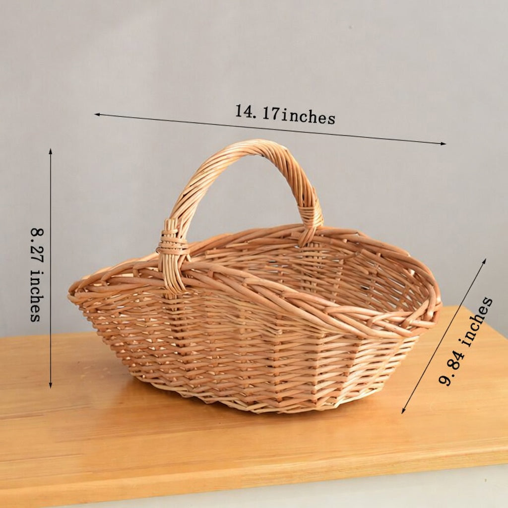 Wicker Picnic Basket with Handle, Garden and Home Decor -Wicker Storage Basket-Natural