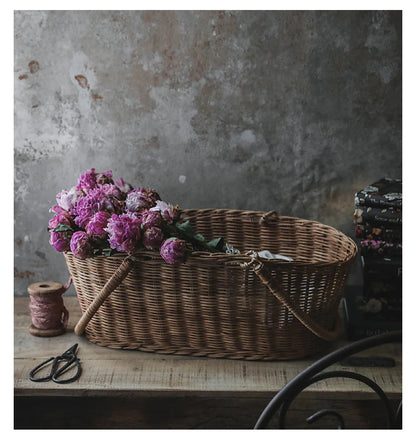 Wicker Picnic Basket with Handle, Garden and Home Decor -Wicker Storage Basket-Natural