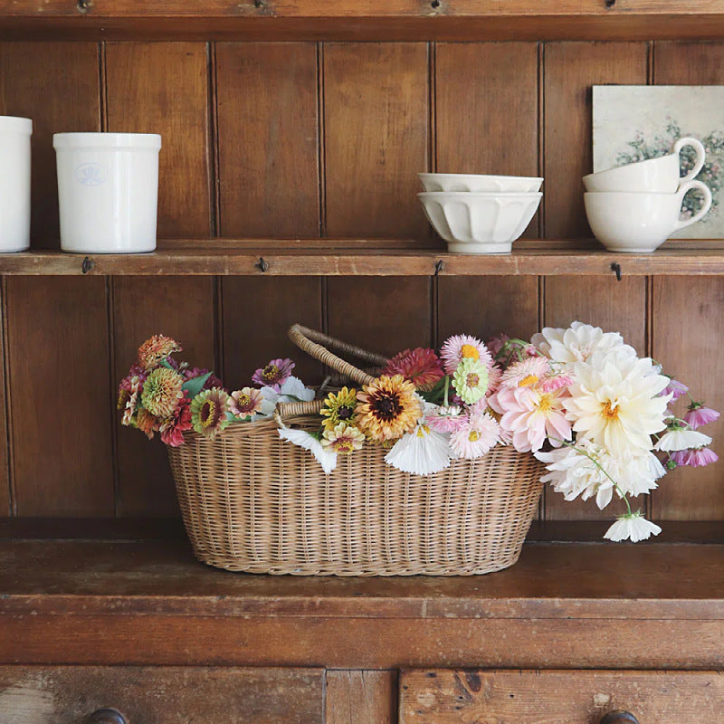 Wicker Picnic Basket with Handle, Garden and Home Decor -Wicker Storage Basket-Natural