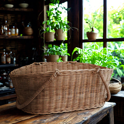 Wicker Picnic Basket with Handle, Garden and Home Decor -Wicker Storage Basket-Natural