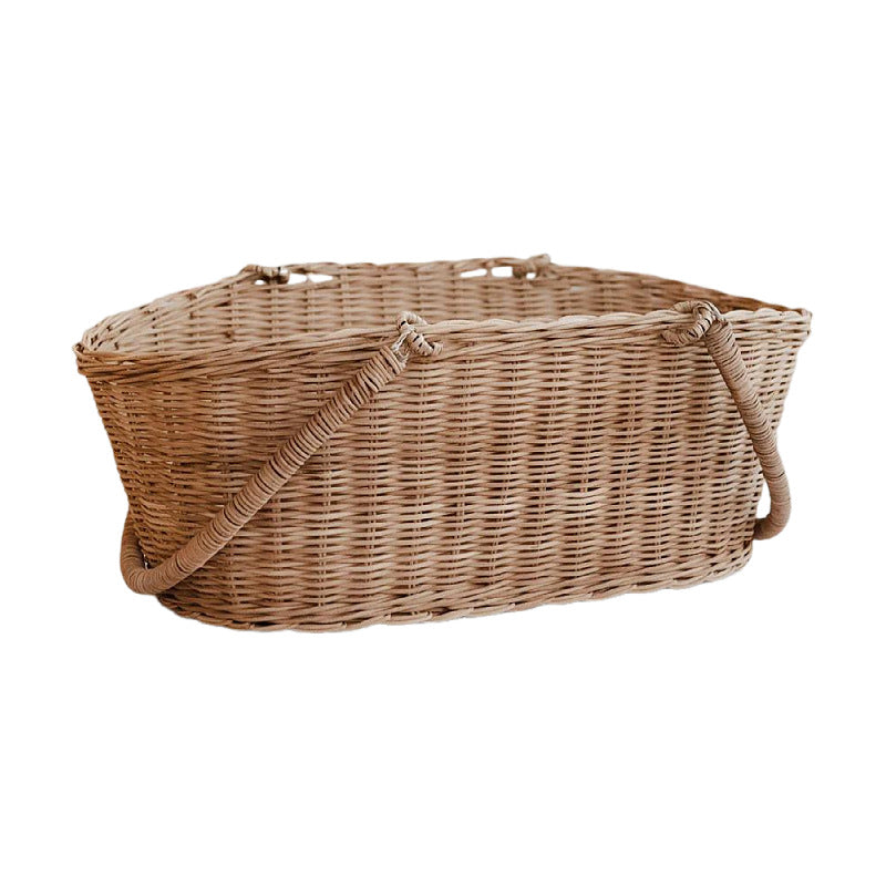 Wicker Picnic Basket with Handle, Garden and Home Decor -Wicker Storage Basket-Natural