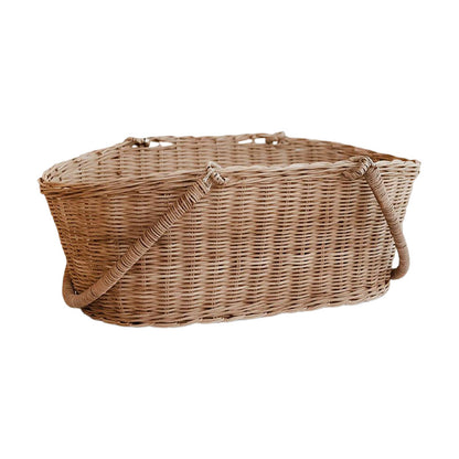 Wicker Picnic Basket with Handle, Garden and Home Decor -Wicker Storage Basket-Natural