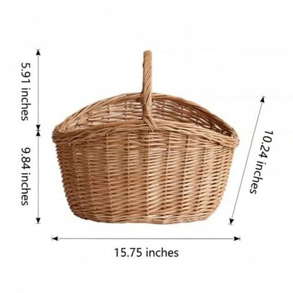 Wicker Picnic Basket with Handle, Garden and Home Decor -Wicker Storage Basket-Natural
