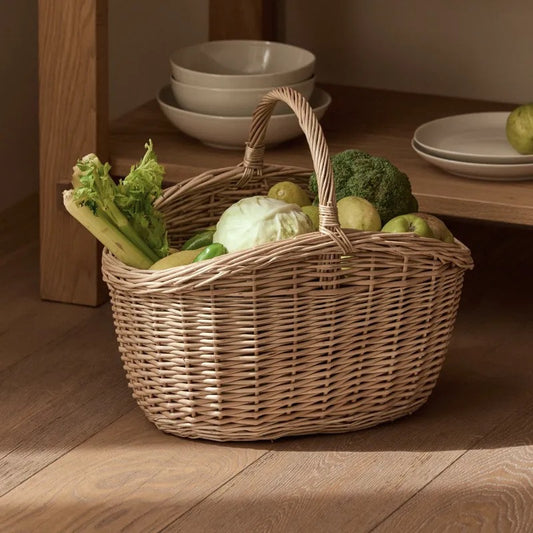 Wicker Picnic Basket with Handle, Garden and Home Decor -Wicker Storage Basket-Natural