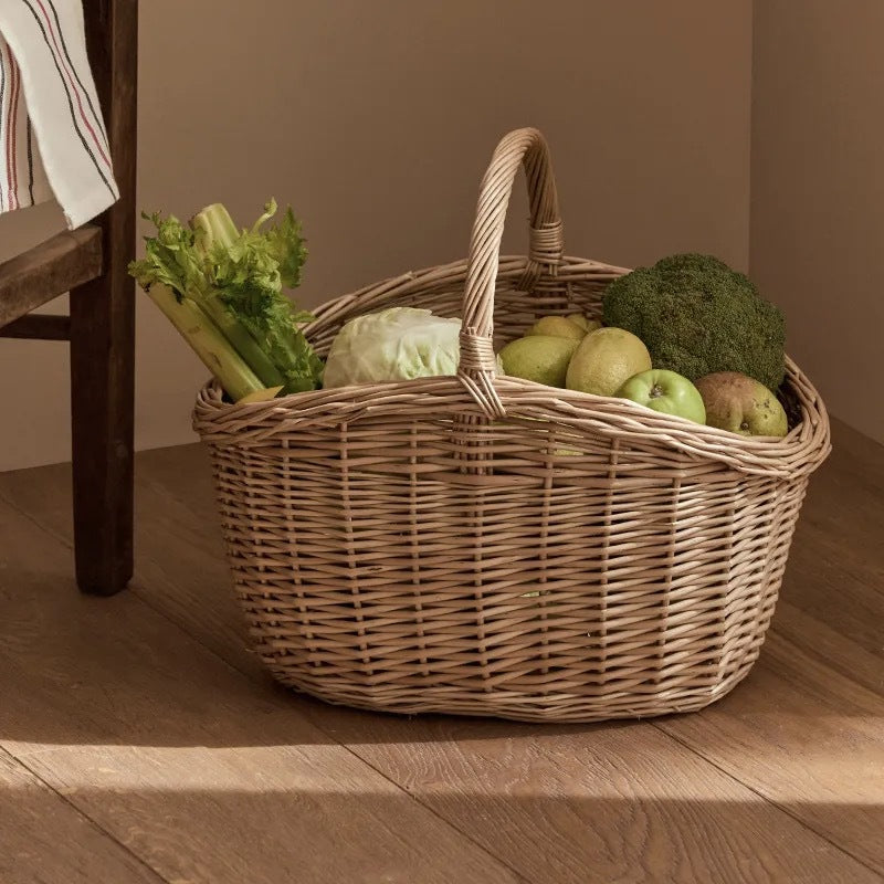 Wicker Picnic Basket with Handle, Garden and Home Decor -Wicker Storage Basket-Natural