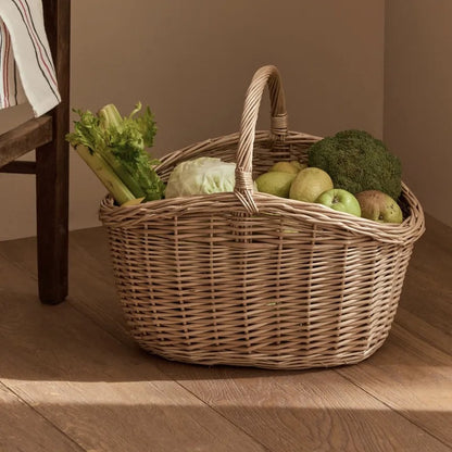 Wicker Picnic Basket with Handle, Garden and Home Decor -Wicker Storage Basket-Natural
