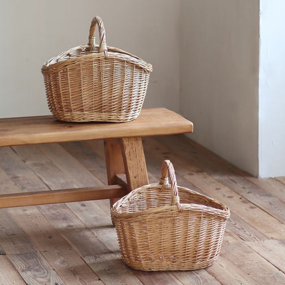 Wicker Picnic Basket with Handle, Garden and Home Decor -Wicker Storage Basket-Natural