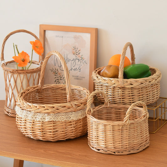 Willow Flower Girl Basket，Garden and Home Decor -Wicker Storage Basket-Natural, storage baskets, flower baskets, fruit baskets, gift baskets