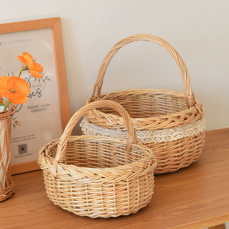 Willow Flower Girl Basket，Garden and Home Decor -Wicker Storage Basket-Natural, storage baskets, flower baskets, fruit baskets, gift baskets
