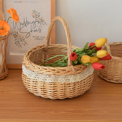 Willow Flower Girl Basket，Garden and Home Decor -Wicker Storage Basket-Natural, storage baskets, flower baskets, fruit baskets, gift baskets