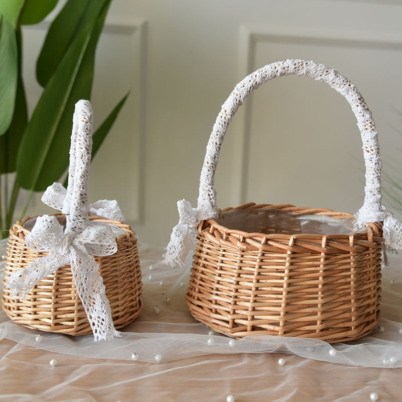 Willow Flower Girl Basket，Garden and Home Decor -Wicker Storage Basket-Natural, storage baskets, flower baskets, fruit baskets, gift baskets