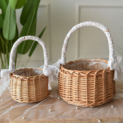 Willow Flower Girl Basket，Garden and Home Decor -Wicker Storage Basket-Natural, storage baskets, flower baskets, fruit baskets, gift baskets