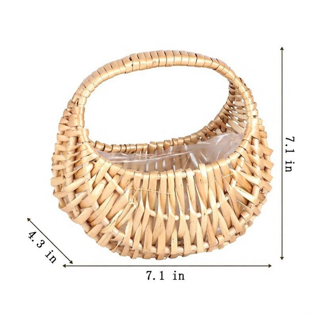 Small Gift Wicker Picnic Basket with Handle,Willow Flower Girl Basket for Weddings，Garden and Home Decor -Wicker Storage Basket-Natural