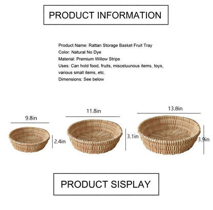 3Pcs Willow Basket，Garden and Home Decor -Wicker Storage Basket-Natural, storage baskets, flower baskets, fruit baskets, gift baskets