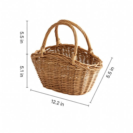 Wicker Picnic Basket with Handle, Garden and Home Decor -Wicker Storage Basket-Natural