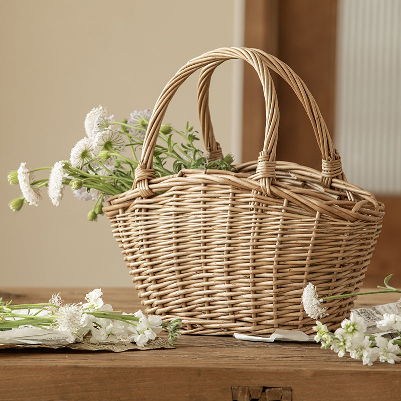 Wicker Picnic Basket with Handle, Garden and Home Decor -Wicker Storage Basket-Natural