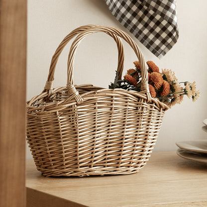Wicker Picnic Basket with Handle, Garden and Home Decor -Wicker Storage Basket-Natural