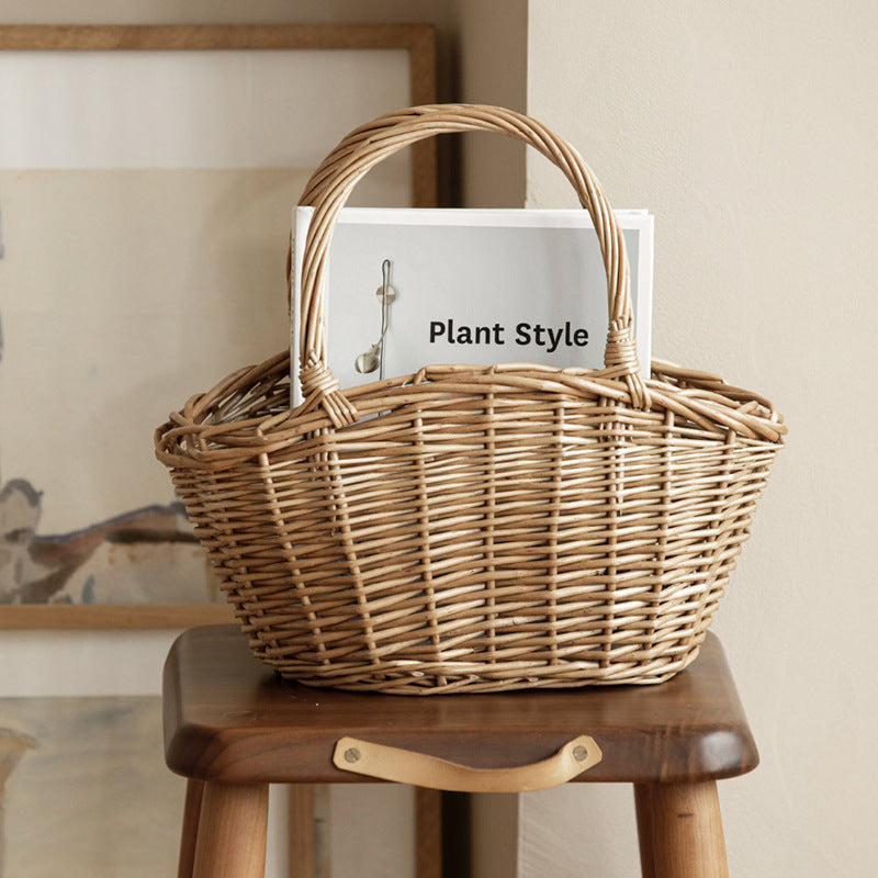 Wicker Picnic Basket with Handle, Garden and Home Decor -Wicker Storage Basket-Natural