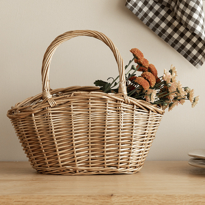 Wicker Picnic Basket with Handle, Garden and Home Decor -Wicker Storage Basket-Natural