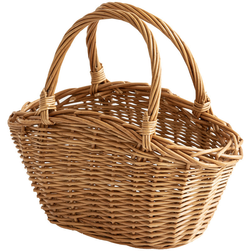 Wicker Picnic Basket with Handle, Garden and Home Decor -Wicker Storage Basket-Natural