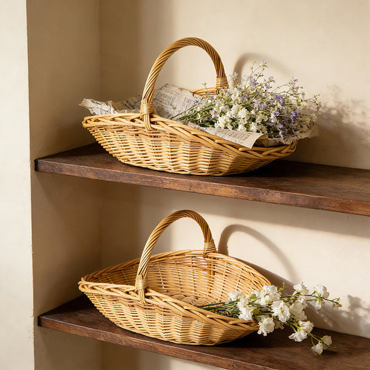 Wicker Picnic Basket with Handle, Garden and Home Decor -Wicker Storage Basket-Natural