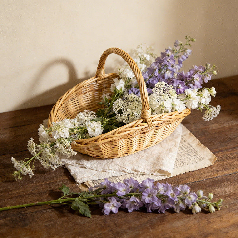 Wicker Picnic Basket with Handle, Garden and Home Decor -Wicker Storage Basket-Natural