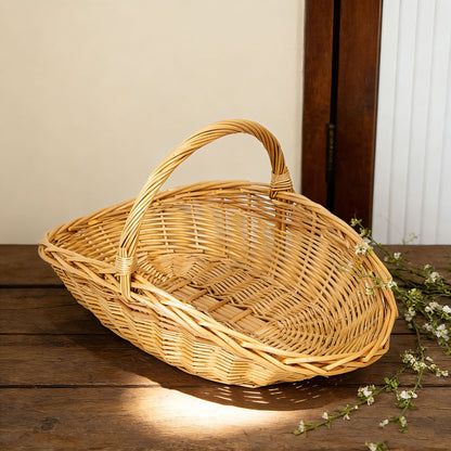 Wicker Picnic Basket with Handle, Garden and Home Decor -Wicker Storage Basket-Natural