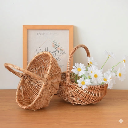Willow Flower Girl Basket，Garden and Home Decor -Wicker Storage Basket-Natural, storage baskets, flower baskets, fruit baskets, gift baskets