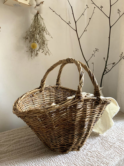 Wicker Picnic Basket with Handle, Garden and Home Decor -Wicker Storage Basket-Natural