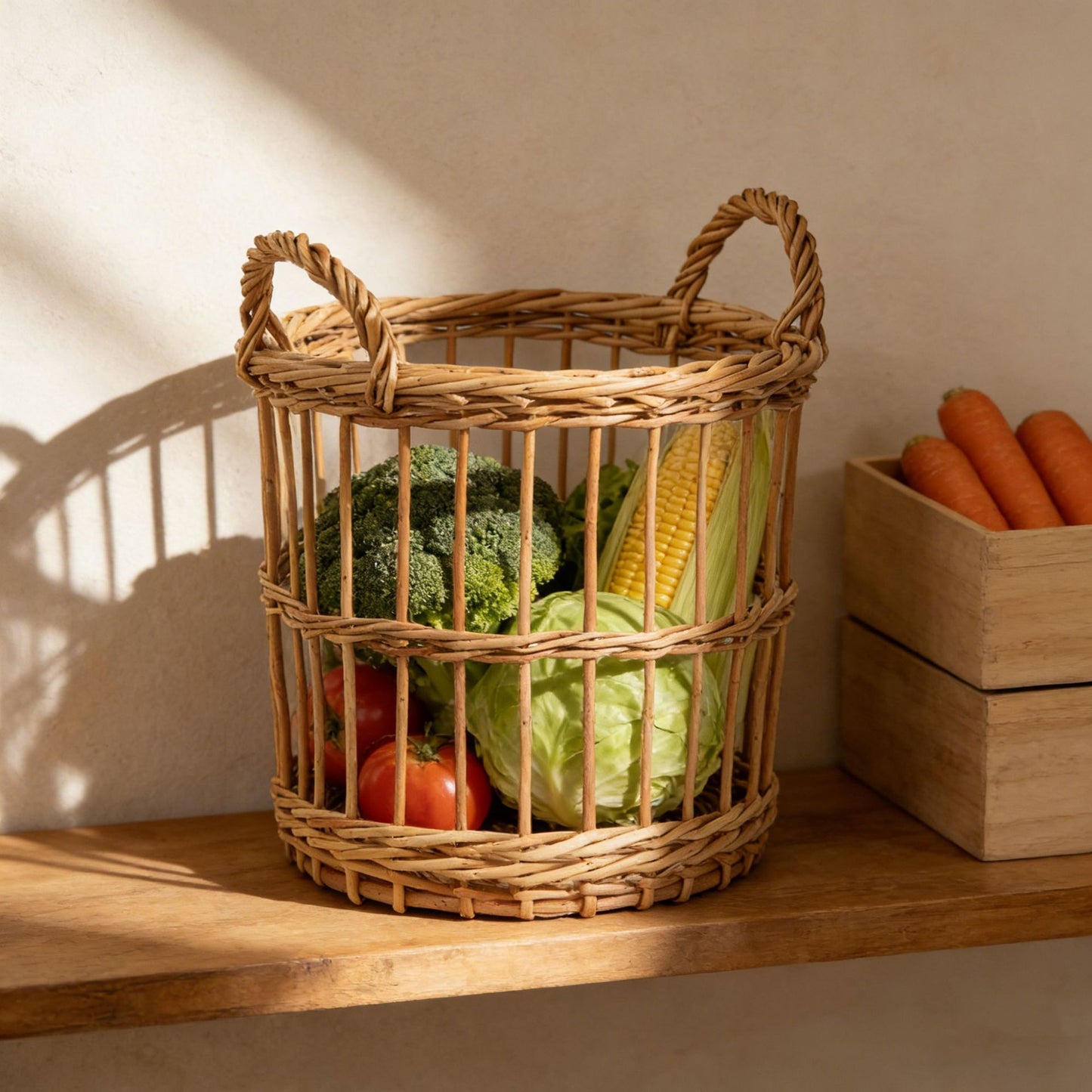 Wicker Picnic Basket with Handle, Garden and Home Decor -Wicker Storage Basket-Natural