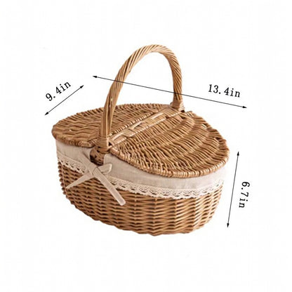 Wicker Picnic Basket with Handle, Garden and Home Decor -Wicker Storage Basket-Natural