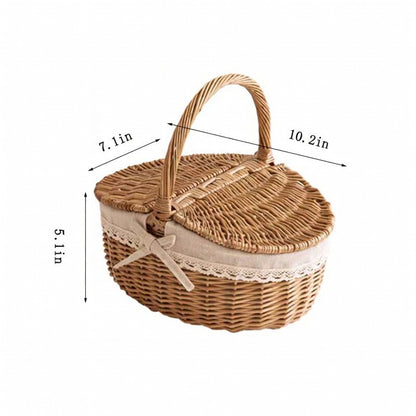 Wicker Picnic Basket with Handle, Garden and Home Decor -Wicker Storage Basket-Natural