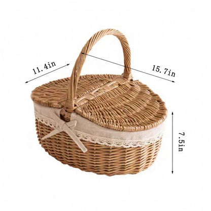 Wicker Picnic Basket with Handle, Garden and Home Decor -Wicker Storage Basket-Natural