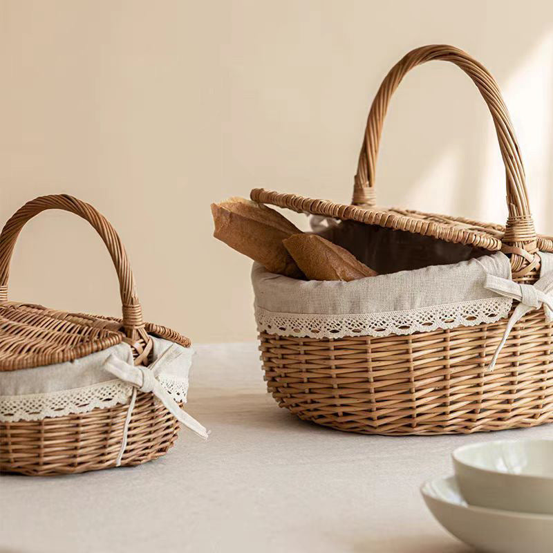 Wicker Picnic Basket with Handle, Garden and Home Decor -Wicker Storage Basket-Natural